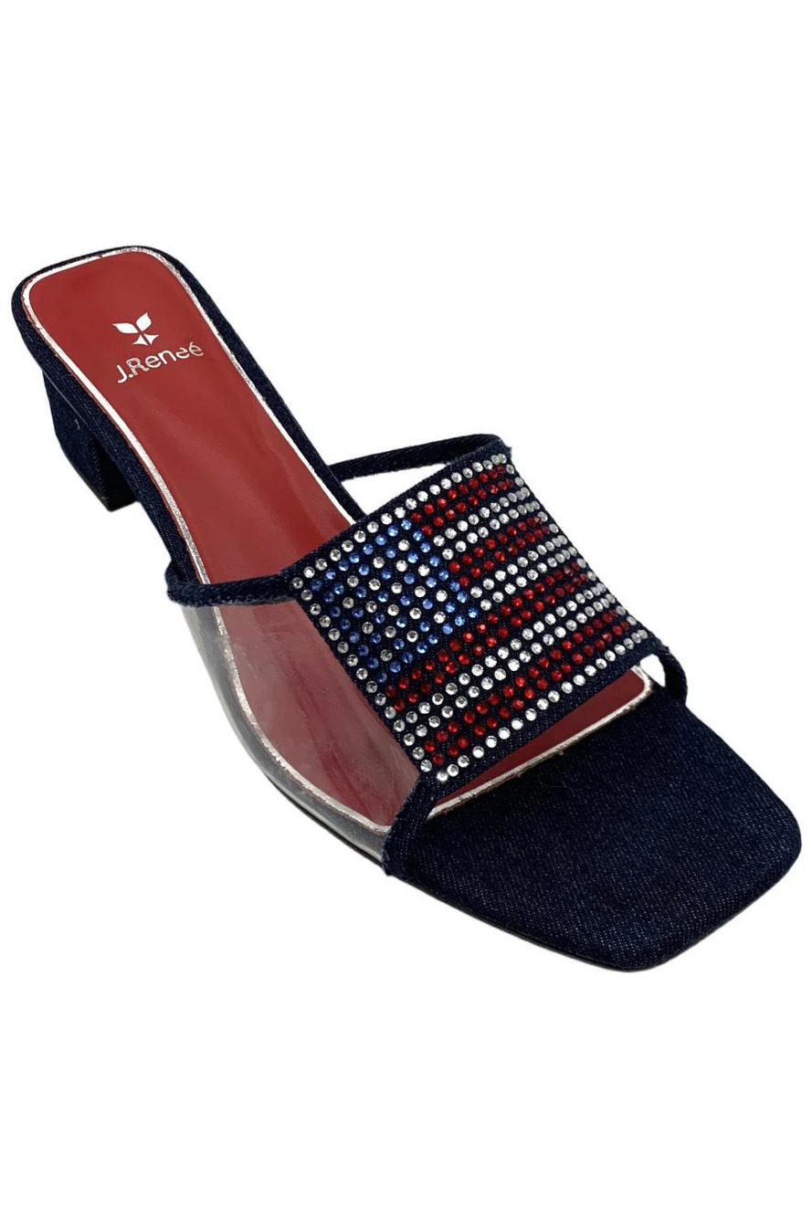 J. Renee Women's Spangle Slip-In Block Heeled Sandals Clear/Blue - Wide